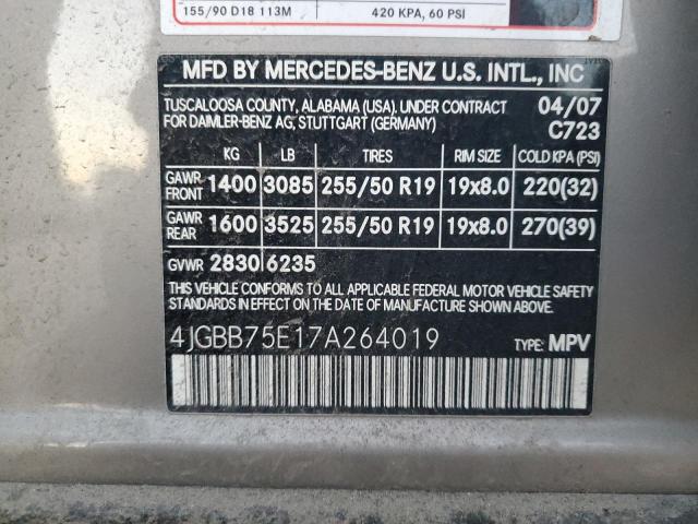 Продаж на аукціоні авто 2007 Mercedes-benz Ml, vin: 4JGBB75E17A264019, номер лоту: 65670604