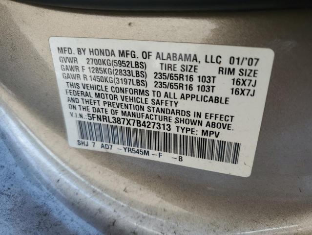 Продаж на аукціоні авто 2007 Honda Odyssey, vin: 5FNRL387X7B427313, номер лоту: 44261045