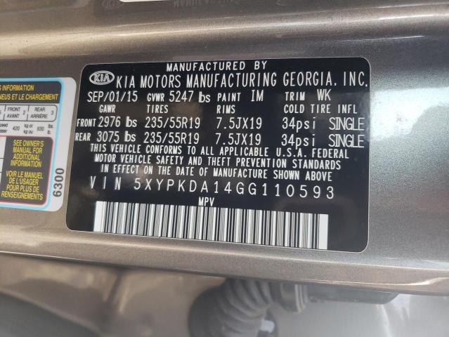 43519265 :رقم المزاد ، 5XYPKDA14GG110593 vin ، 2016 Kia Sorento مزاد بيع