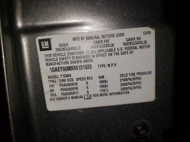 Aukcja sprzedaży 2006 Gmc Envoy, vin: 1GKET66MX66151920, numer aukcji: 44366645