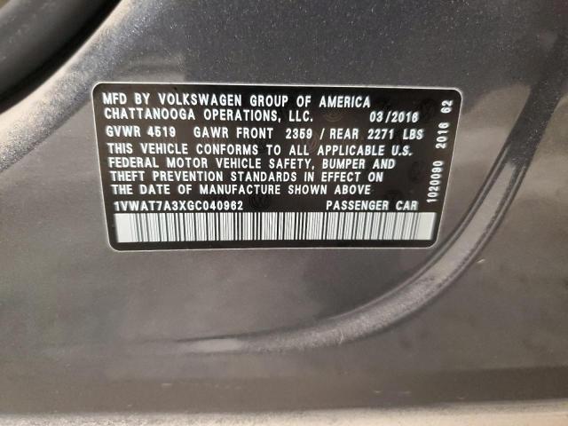2016 Volkswagen Passat მანქანა იყიდება აუქციონზე, vin: 1VWAT7A3XGC040962, აუქციონის ნომერი: 44756095