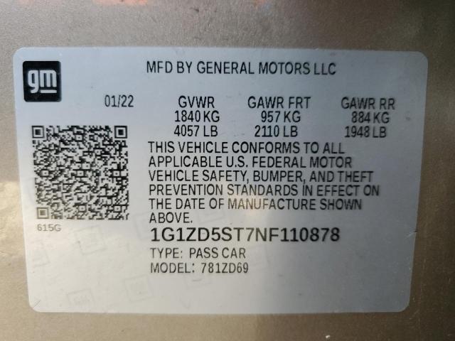 Aukcja sprzedaży 2022 Chevrolet Malibu Lt, vin: 1G1ZD5ST7NF110878, numer aukcji: 45158305