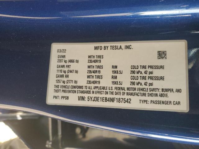 Продаж на аукціоні авто 2022 Tesla Model 3, vin: 5YJ3E1EB4NF187542, номер лоту: 44578405