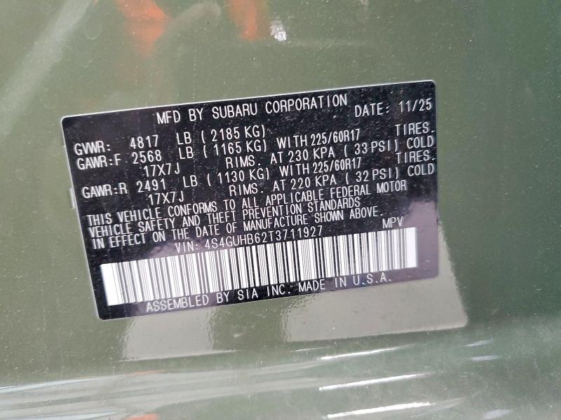 2026 Subaru Crosstrek მანქანა იყიდება აუქციონზე, vin: 4S4GUHB62T3711927, აუქციონის ნომერი: 78652805