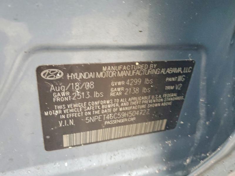 2009 Hyundai Sonata მანქანა იყიდება აუქციონზე, vin: 5NPET46C59H504727, აუქციონის ნომერი: 78249455