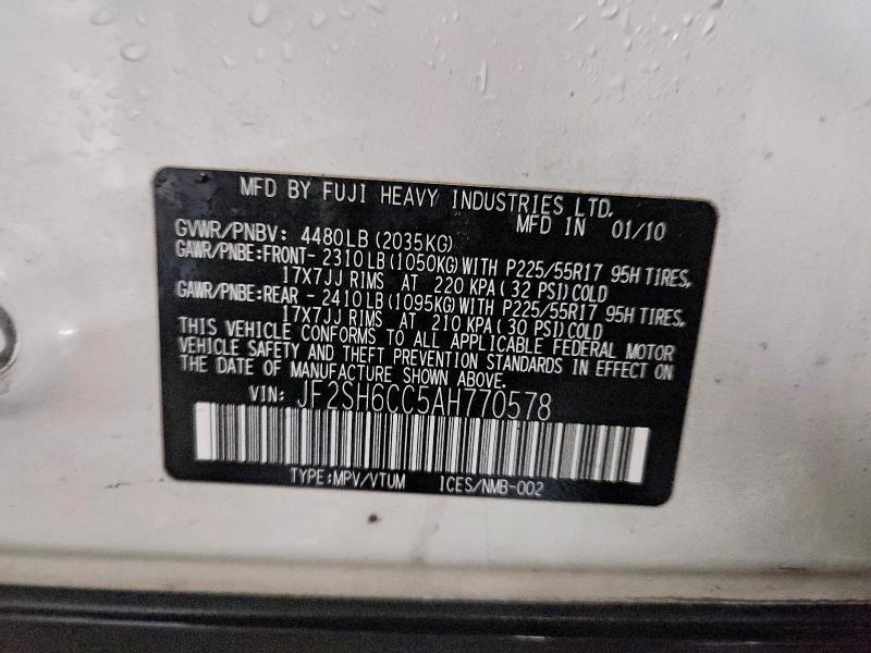 78226315 :رقم المزاد ، JF2SH6CC5AH770578 vin ، 2010 Subaru Forester مزاد بيع