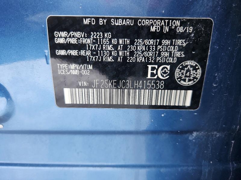 Aukcja sprzedaży 2020 Subaru Forester, vin: JF2SKEJC3LH415538, numer aukcji: 78908215