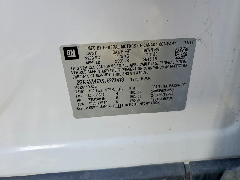 76398155 :رقم المزاد ، 2GNAXWEX9J6222478 vin ، 2018 Chevrolet Equinox مزاد بيع