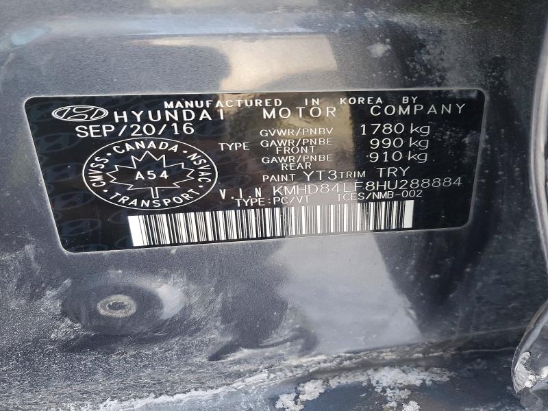78985645 :رقم المزاد ، KMHD84LF8HU288884 vin ، 2017 Hyundai Elantra مزاد بيع