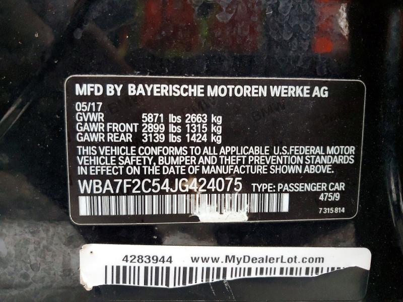 Aukcja sprzedaży 2018 Bmw 750 Xi, vin: WBA7F2C54JG424075, numer aukcji: 75927145