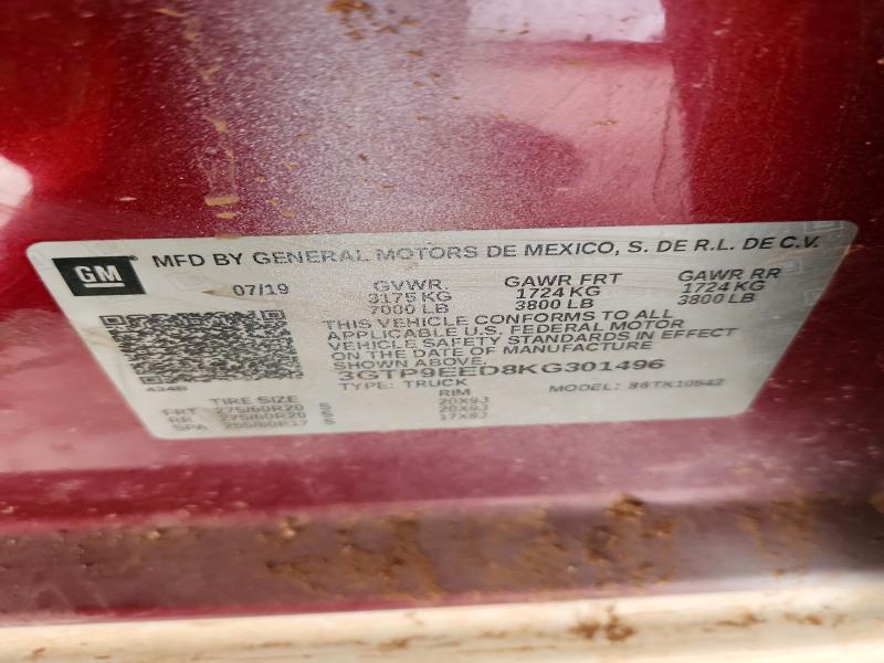 77430885 :رقم المزاد ، 3GTP9EED8KG301496 vin ، 2019 Gmc Sierra مزاد بيع