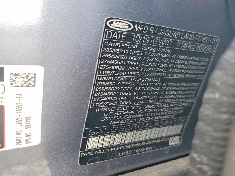 Aukcja sprzedaży 2020 Land Rover Range Rover, vin: SALGS2RU4LA584128, numer aukcji: 76826895
