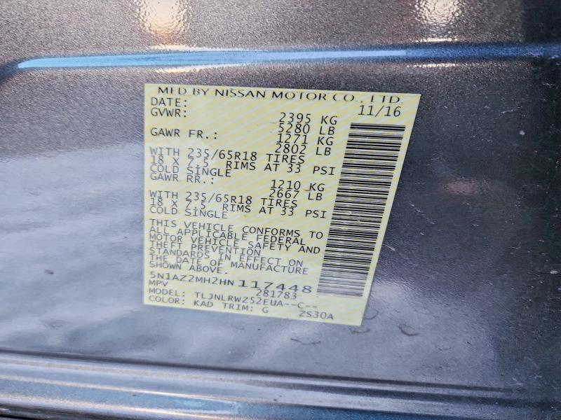 Продаж на аукціоні авто 2017 Nissan Murano, vin: 5N1AZ2MH2HN117448, номер лоту: 74843335
