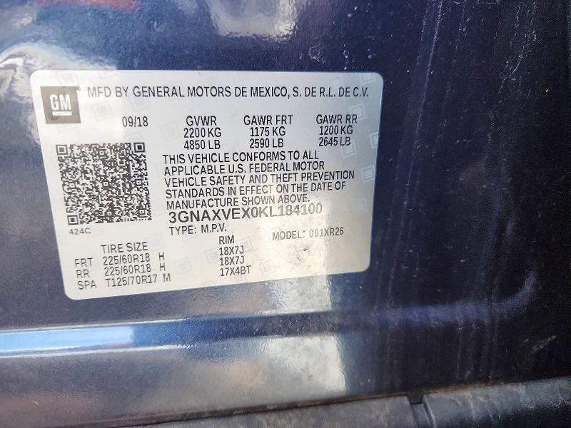Продажа на аукционе авто 2019 Chevrolet Equinox, vin: 3GNAXVEX0KL184100, номер лота: 76240355