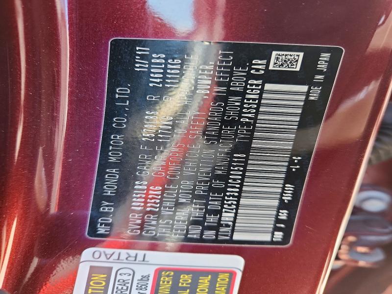 75434935 :رقم المزاد ، JHMZC5F38JC005118 vin ، 2018 Honda Clarity مزاد بيع