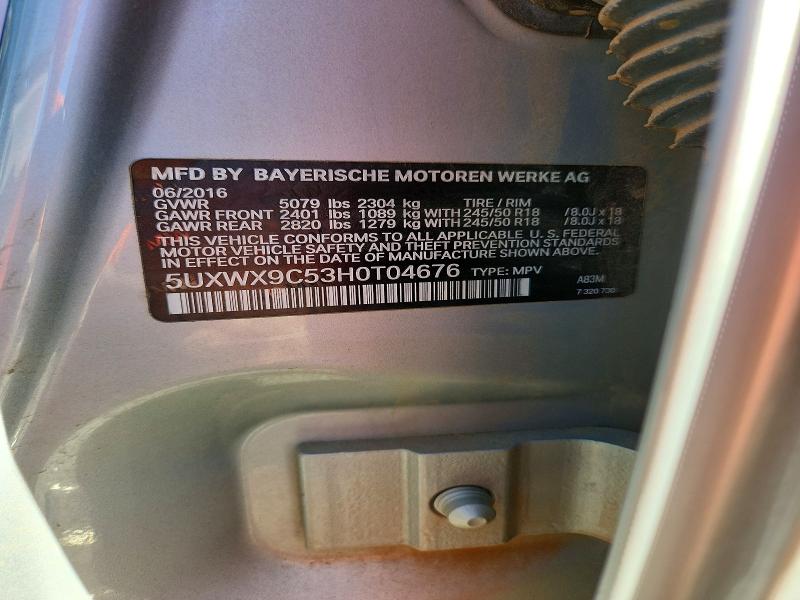 Aukcja sprzedaży 2017 Bmw X3, vin: 5UXWX9C53H0T04676, numer aukcji: 77119625