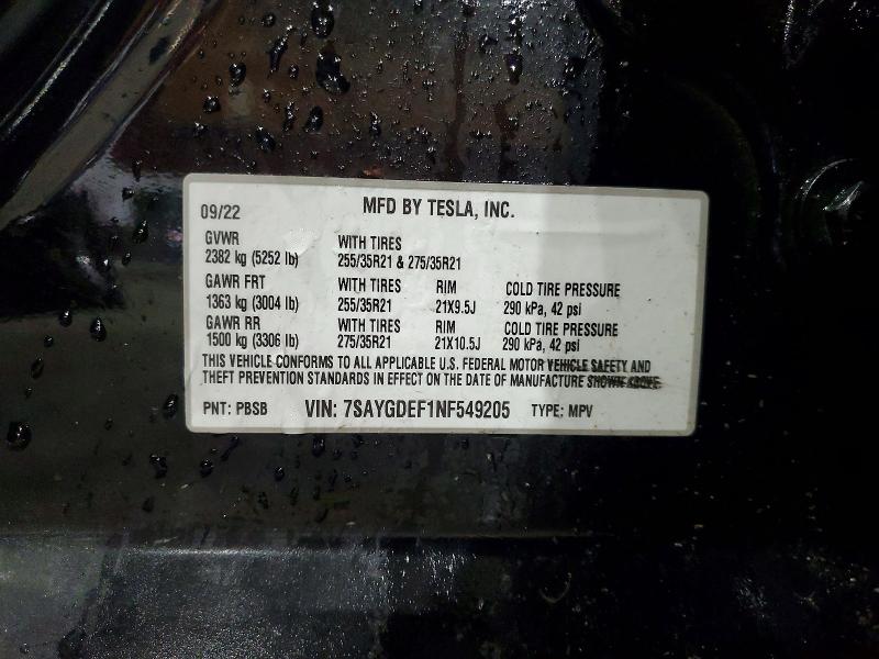 Aukcja sprzedaży 2022 Tesla Model Y, vin: 7SAYGDEF1NF549205, numer aukcji: 76130835