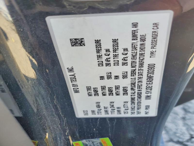 77697535 :رقم المزاد ، 5YJ3E1EA6NF303900 vin ، 2022 Tesla Model 3 مزاد بيع