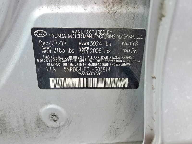 76781165 :رقم المزاد ، 5NPD84LF3JH303814 vin ، 2018 Hyundai Elantra مزاد بيع