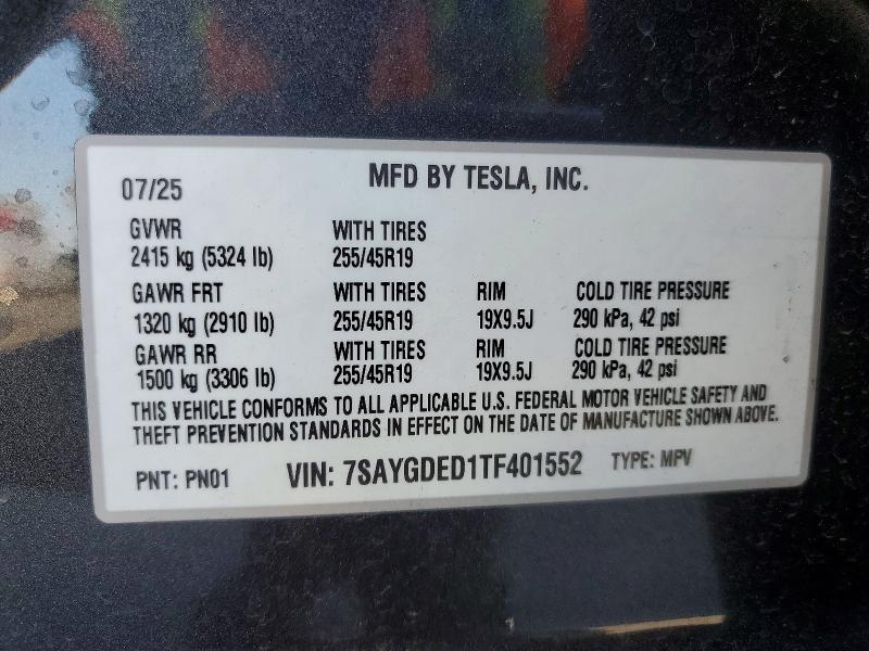 Aukcja sprzedaży 2026 Tesla Model Y, vin: 7SAYGDED1TF401552, numer aukcji: 76001465