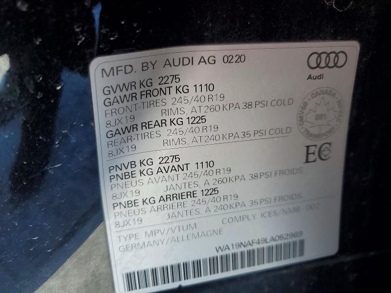 2020 Audi A4 Allroad მანქანა იყიდება აუქციონზე, vin: WA19NAF49LA052969, აუქციონის ნომერი: 76172585