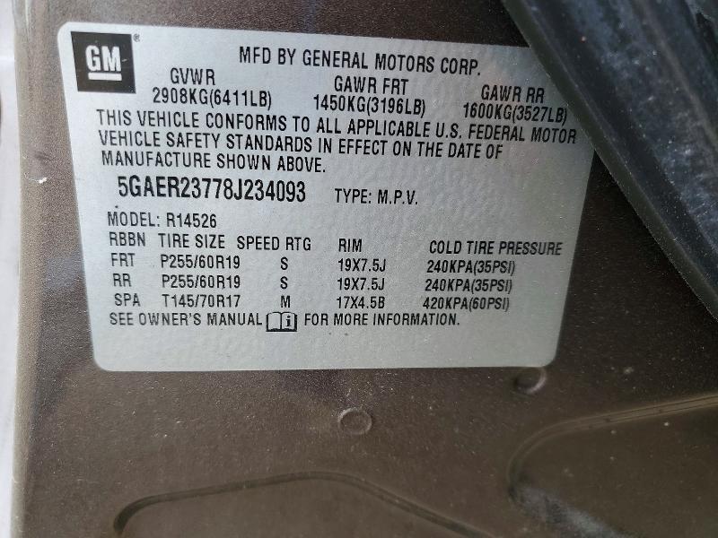 76128645 :رقم المزاد ، 5GAER23778J234093 vin ، 2008 Buick Enclave مزاد بيع