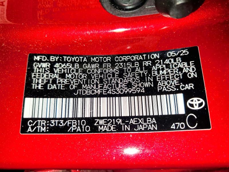 Продаж на аукціоні авто 2025 Toyota Corolla, vin: JTDBCMFE4S3099594, номер лоту: 77478255