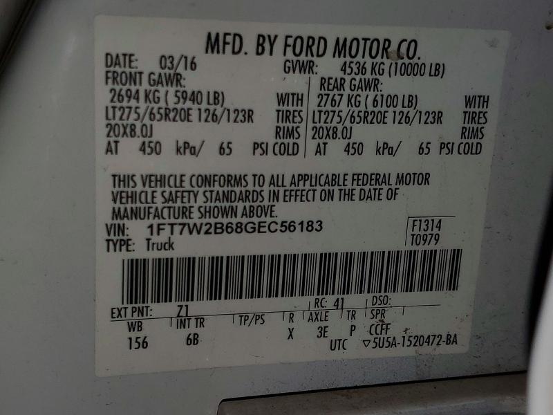 Aukcja sprzedaży 2016 Ford F250, vin: 1FT7W2B68GEC56183, numer aukcji: 77176245