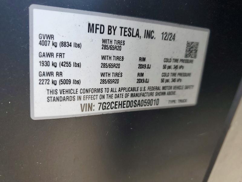 Продаж на аукціоні авто 2025 Tesla Cybertruck, vin: 7G2CEHED0SA059010, номер лоту: 78558095