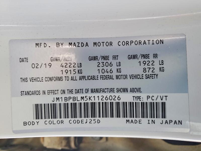 Aukcja sprzedaży 2019 Mazda 3, vin: JM1BPBLM5K1126026, numer aukcji: 76809255