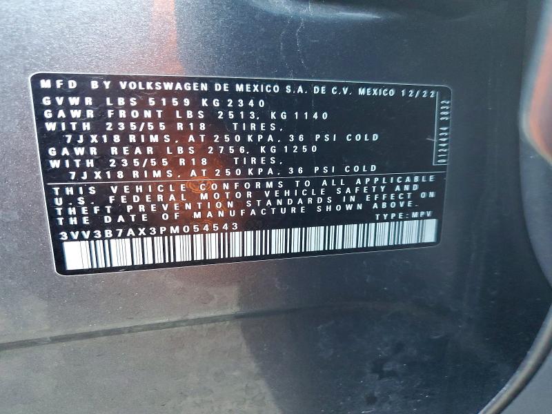Aukcja sprzedaży 2023 Volkswagen Tiguan, vin: 3VV3B7AX3PM054543, numer aukcji: 77507455