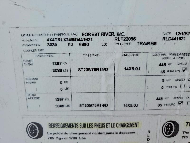 Продажа на аукционе авто 2021 Rockwood 233s Roo, vin: 4X4TRLX24MD441621, номер лота: 75981025