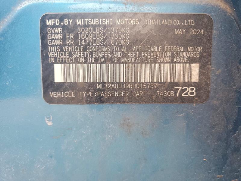 78514935 :رقم المزاد ، ML32AUHJ9RH015737 vin ، 2024 Mitsubishi Mirage مزاد بيع