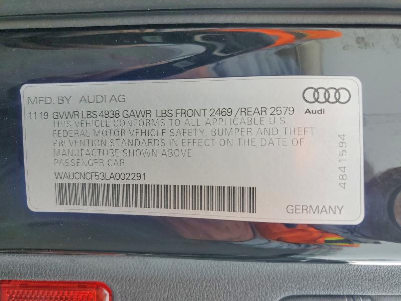 75818735 :رقم المزاد ، WAUCNCF53LA002291 vin ، 2020 Audi A5 مزاد بيع
