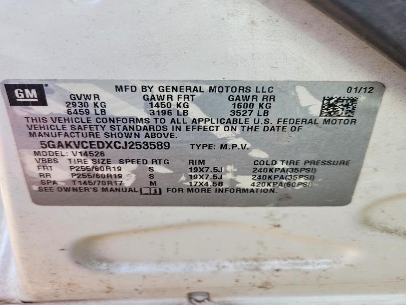 Aukcja sprzedaży 2012 Buick Enclave, vin: 5GAKVCEDXCJ253589, numer aukcji: 77755965