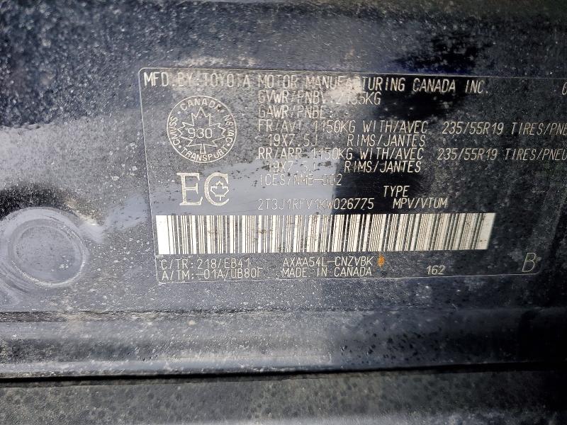 77348885 :رقم المزاد ، 2T3J1RFV1KW026775 vin ، 2019 Toyota Rav4 مزاد بيع