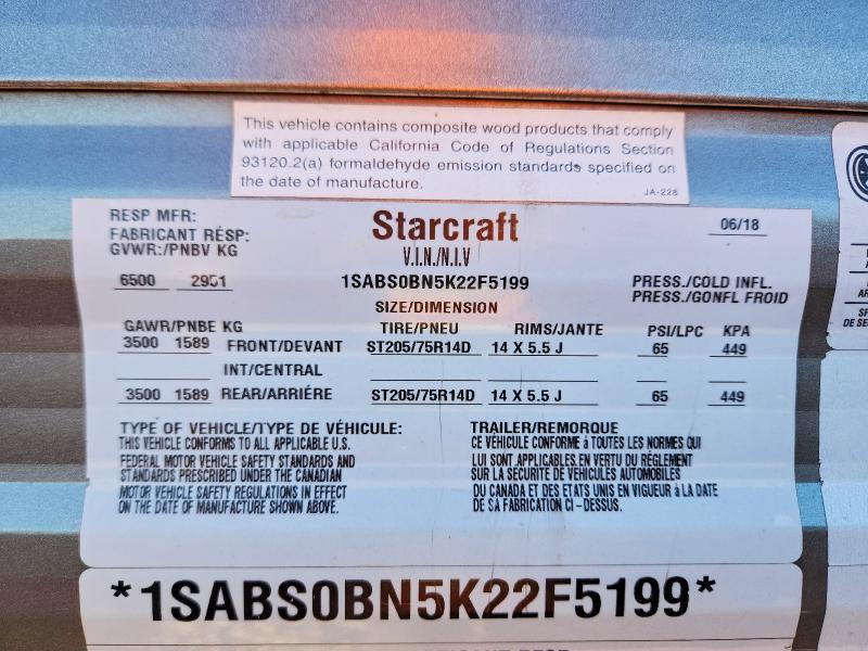 Aukcja sprzedaży 2019 Starcraft Mossy Oak, vin: 1SABS0BN5K22F5199, numer aukcji: 77680905