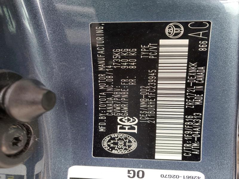78336655 :رقم المزاد ، 2T1BURHE1FC239945 vin ، 2015 Toyota Corolla مزاد بيع