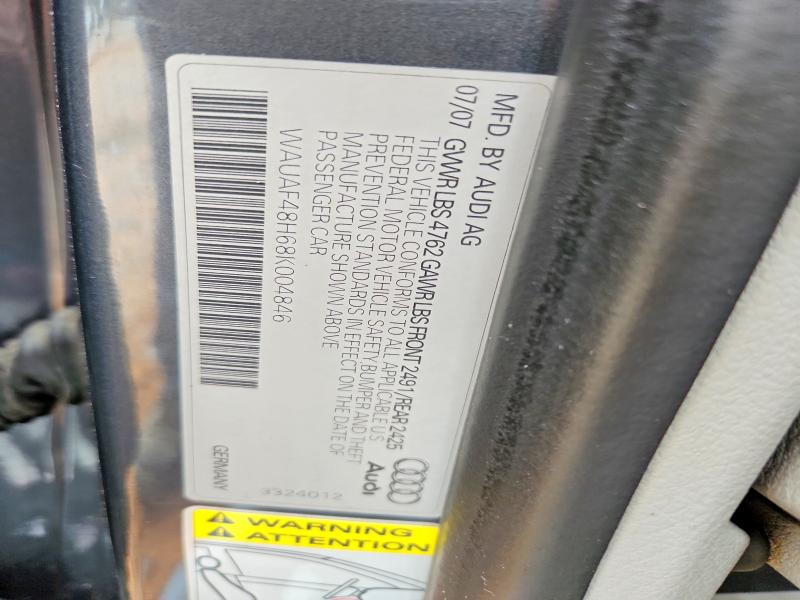 Продаж на аукціоні авто 2008 Audi A4, vin: WAUAF48H68K004846, номер лоту: 77106465