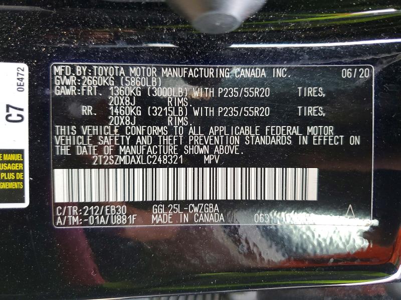 Aukcja sprzedaży 2020 Lexus Rx 350, vin: 2T2SZMDAXLC248321, numer aukcji: 77796655
