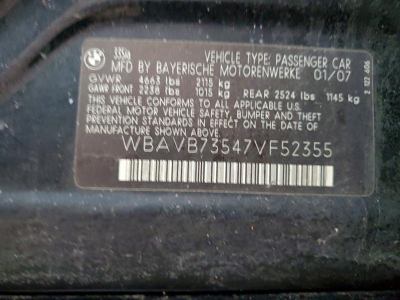 Продажа на аукционе авто 2007 Bmw 335, vin: WBAVB73547VF52355, номер лота: 76047765