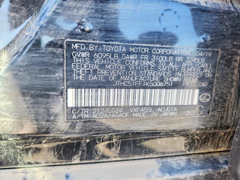75072115 :رقم المزاد ، JTHC51FF1K5006751 vin ، 2019 Lexus Ls 500 Bas مزاد بيع
