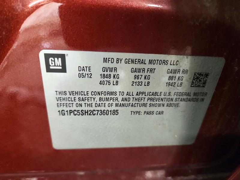 76278245 :رقم المزاد ، 1G1PC5SH2C7360185 vin ، 2012 Chevrolet Cruze مزاد بيع