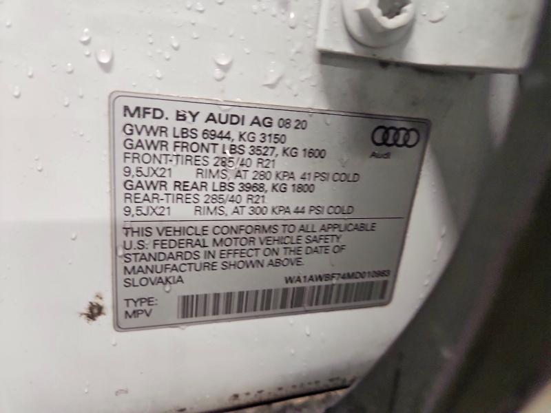 2021 Audi Sq7 მანქანა იყიდება აუქციონზე, vin: WA1AWBF74MD010963, აუქციონის ნომერი: 75972635