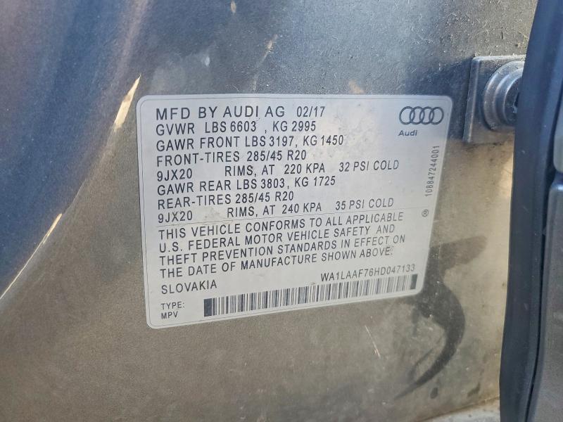 Продажа на аукционе авто 2017 Audi Q7, vin: WA1LAAF76HD047133, номер лота: 76971465