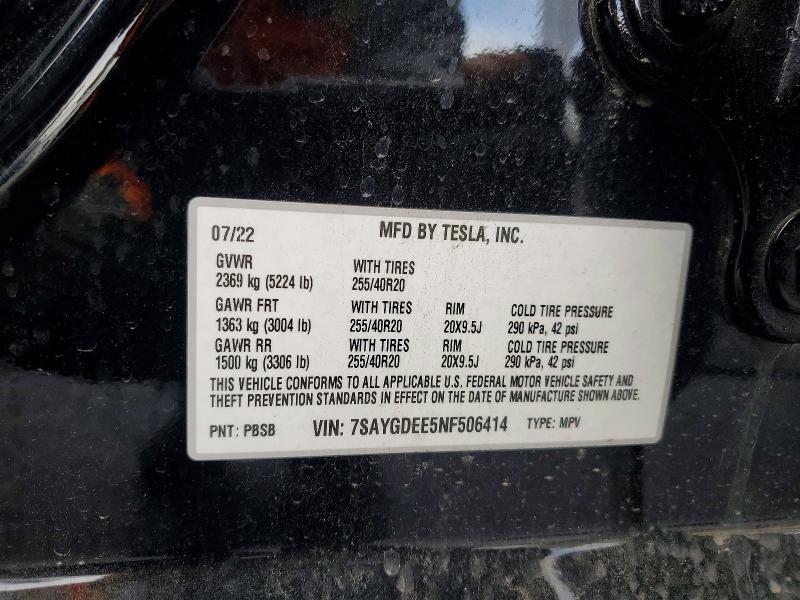 78514435 :رقم المزاد ، 7SAYGDEE5NF506414 vin ، 2022 Tesla Model Y مزاد بيع