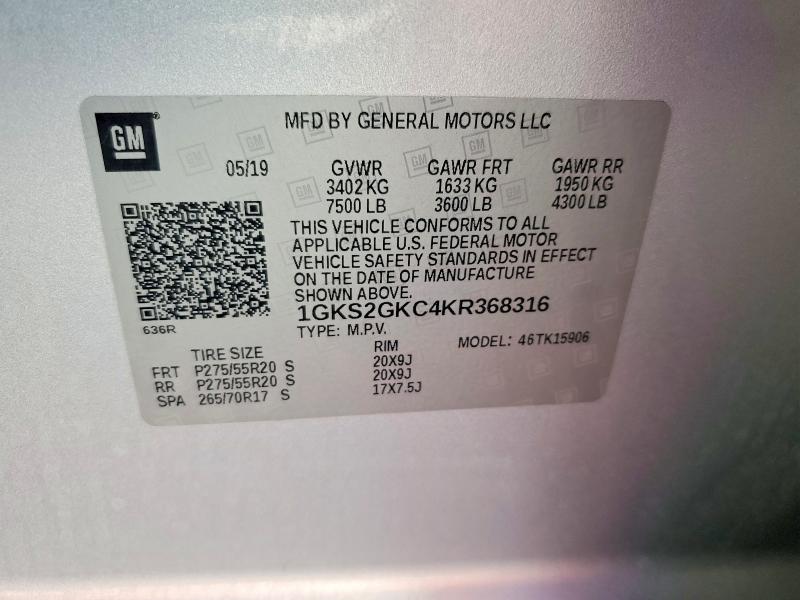 Продажа на аукционе авто 2019 Gmc Yukon Xl, vin: 1GKS2GKC4KR368316, номер лота: 78445565