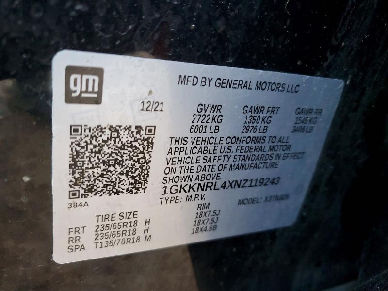2022 Gmc Acadia მანქანა იყიდება აუქციონზე, vin: 1GKKNRL4XNZ119243, აუქციონის ნომერი: 77369175