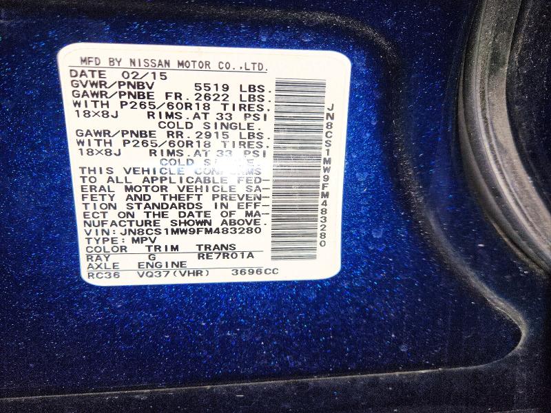 Aukcja sprzedaży 2015 Infiniti Qx70, vin: JN8CS1MW9FM483280, numer aukcji: 77395235