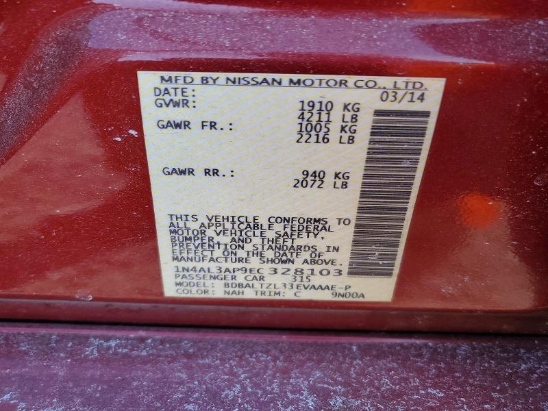 2014 Nissan Altima მანქანა იყიდება აუქციონზე, vin: 1N4AL3AP9EC328103, აუქციონის ნომერი: 75892045
